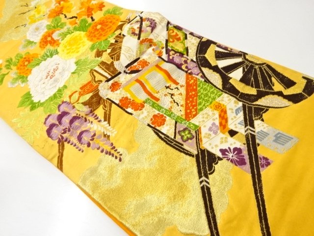 JAPANESE KIMONO / GOSHO-GURUMA PATTERN WOVEN FUKURO OBI